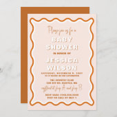 Retro Wavy Terracotta Gender Neutral Baby Dusche Einladung (Vorne/Hinten)