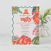 Retro Wavy Ugly Sweater Weihnachtsfeier Einladung (Stehend Vorderseite)