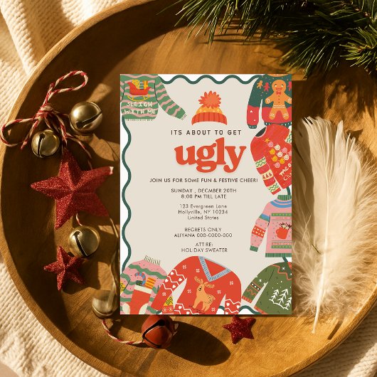Retro Wavy Ugly Sweater Weihnachtsfeier Einladung