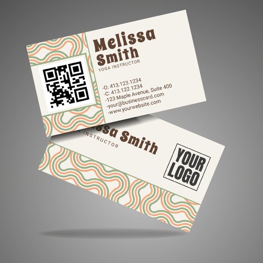 Retro Wavy Vertical Side Pattern QR Code  Visitenkarte
