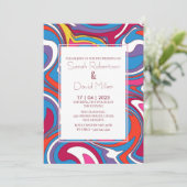 Retro Wavy Vibranding Wedding Einladung (Stehend Vorderseite)