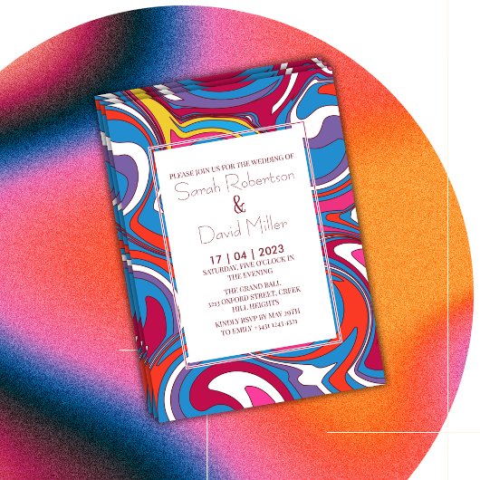 Retro Wavy Vibranding Wedding Einladung