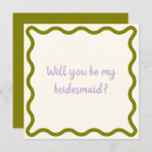 Retro Wavy "Werden Sie meine Brautjungfrau?" Vorsc Einladung (Vorne/Hinten)