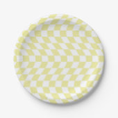 Retro Wavy Yellow Karos Warmer Karton Pappteller (Vorderseite)