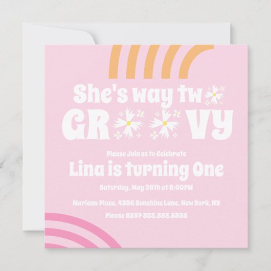 Retro Way Two Groovy Daisy Blume Birthday Pink (Vorderseite)