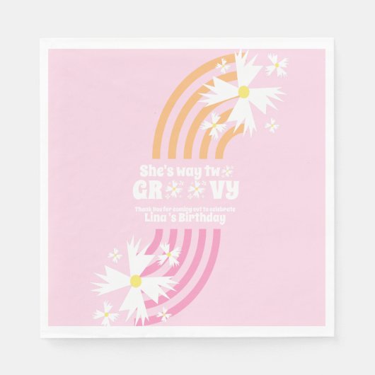 Retro Way Two Groovy Daisy Blume Birthday Pink Serviette (Vorderseite)