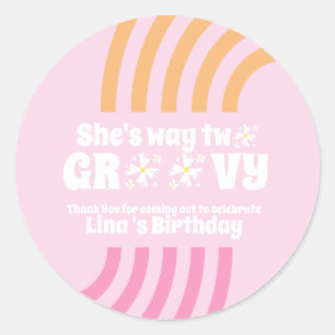 Retro Way Zwei Groovy Daisy Blumen Geburtstag Rosa Runder Aufkleber