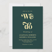 Retro We Do Emerald Green & Gold QR Code Wedding Einladung (Vorderseite)