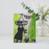 Retro-Wecker-Dame Collage Postkarte (Stehend Vorderseite)