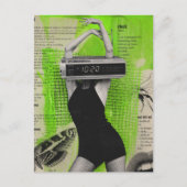 Retro-Wecker-Personen-Collage Postkarte (Vorderseite)