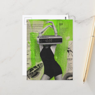 Retro-Wecker-Personen-Collage Postkarte
