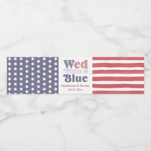 Retro Wed White Blue Backyard Polterabend Wasserflaschenetikett (Einzelnes Label)