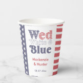 Retro Wed White Blue Paares Polterabend Pappbecher (Vorderseite)