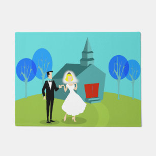 Retro Wedding Couple Door Mat Fußmatte