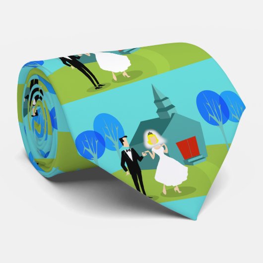 Retro Wedding Couple Krawatte (Gerollt)