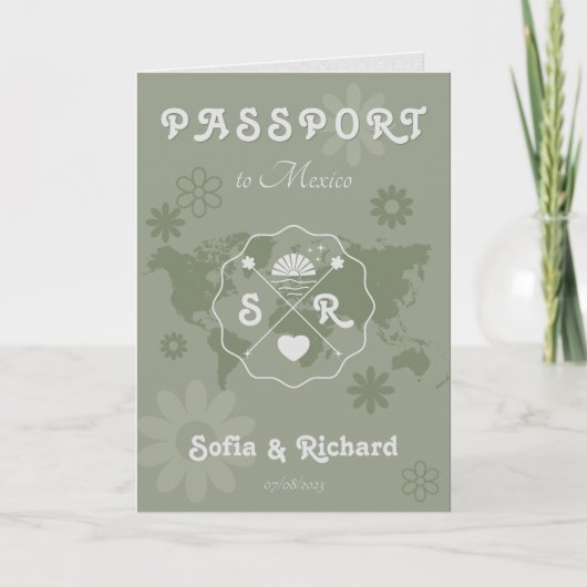 Retro Wedding Destination Passport Karte QR Code (Vorderseite)