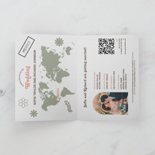 Retro Wedding Destination Passport Karte QR Code (Innenseite)