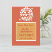 Retro Wedding Foto Disco Ball 70er Save the Date Einladung (Stehend Vorderseite)