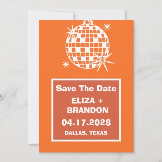 Retro Wedding Foto Disco Ball 70er Save the Date Einladung (Vorderseite)