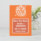 Retro Wedding Foto Disco Ball 70er Save the Date Einladung (Stehend Vorderseite)
