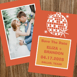 Retro Wedding Foto Disco Ball 70er Save the Date Einladung