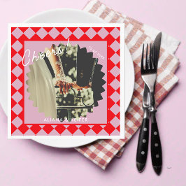 Retro Wedding Foto Napkin in Rosa und Rot Cheers Serviette