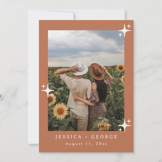 Retro Wedding Invite, Terracotta Boho Einladung (Rückseite)