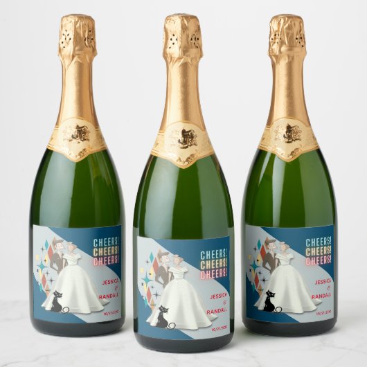 Retro Wedding Labels für glänzende Weinflaschen Schaumweinetikett (Flaschen)