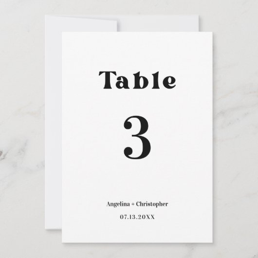 Retro Wedding Minimalistisch Script Tischnummer (Vorderseite)