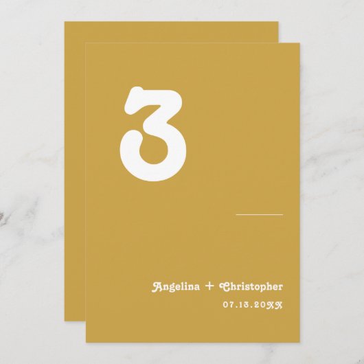 Retro Wedding Minimalistisch Script Tischnummer (Vorne/Hinten)