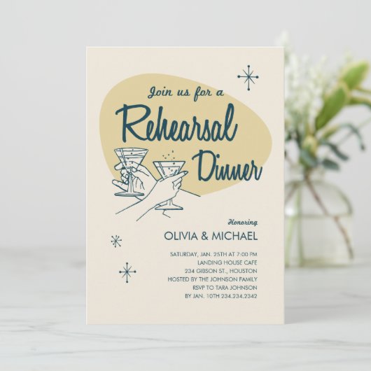 Retro Wedding Probe Dinner Einladungen (Stehend Vorderseite)