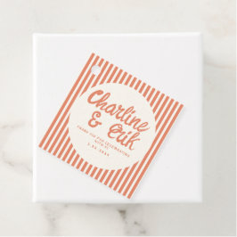 Retro Wedding Red Striping Handwriting Danke Geschenkanhänger