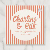 Retro Wedding Red Striping Handwriting Danke Geschenkanhänger (Rückseite)