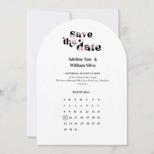 Retro Wedding Save the Date Calendar | 70s themed Einladung (Vorderseite)