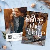 Retro Wedding Save the Date QR Code Foto Einladung