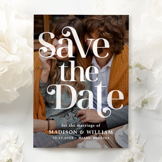 Retro Wedding Save the Date QR Code Foto Einladung