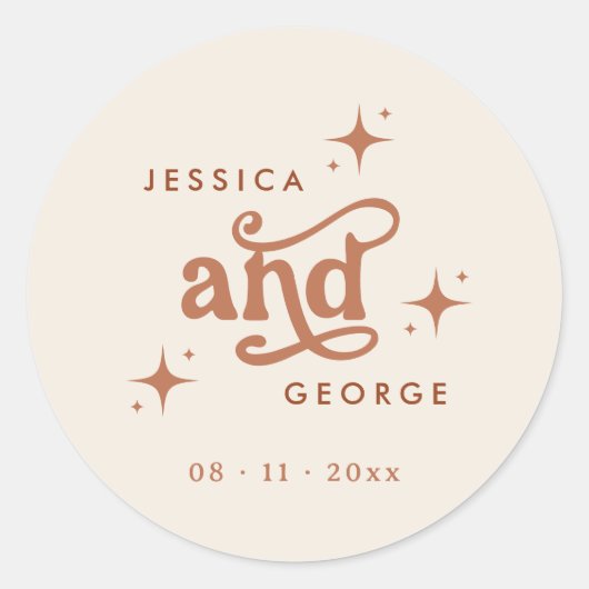 Retro Wedding, Terracotta Boho Runder Aufkleber (Vorderseite)
