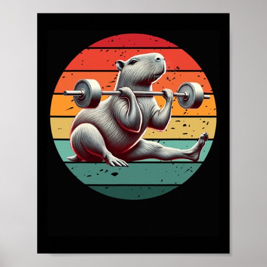 Retro Weightlifting Funny Fitness Workout Gym Capy Poster (Vorne)