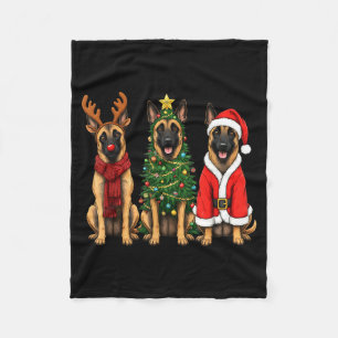 Retro-Weihnachten Belgischer Malinois Santa Rentie Fleecedecke