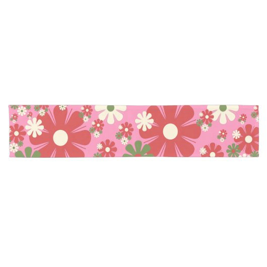 Retro Weihnachten Blume 60er 70er Floral auf Rosa Kurzer Tischläufer (Horizontal)