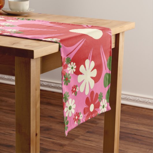 Retro Weihnachten Blume 60er 70er Floral auf Rosa Kurzer Tischläufer (Beispiel)