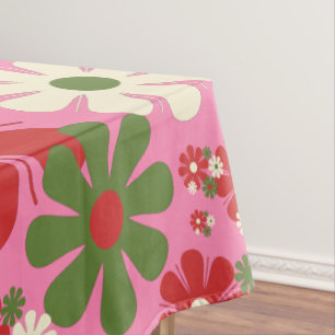 Retro Weihnachten Blume 60er 70er Floral auf Rosa Tischdecke