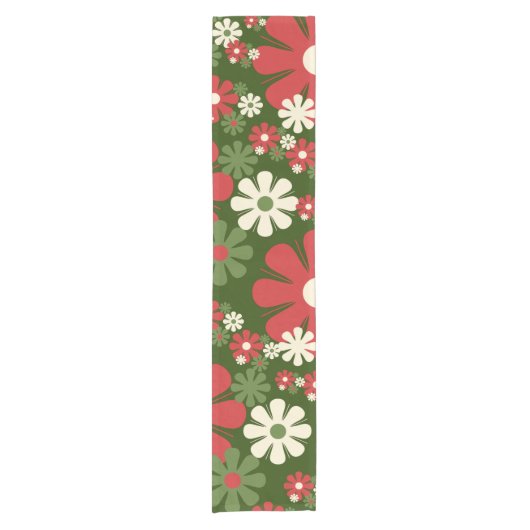 Retro Weihnachten Blume 60er 70er Floral Pattern Kurzer Tischläufer (Vorderseite)