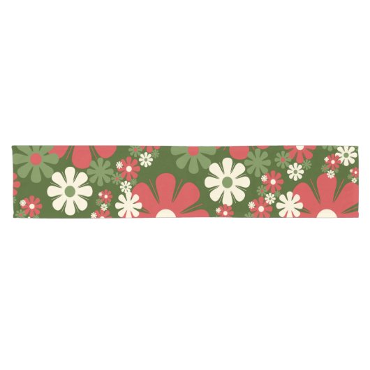 Retro Weihnachten Blume 60er 70er Floral Pattern Kurzer Tischläufer (Horizontal)