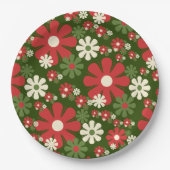 Retro Weihnachten Blume 60er 70er Floral Pattern Pappteller (Vorderseite)
