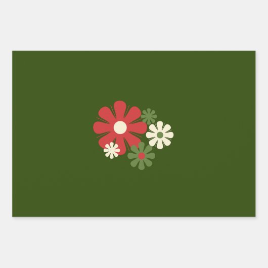 Retro Weihnachten Blume 60er 70er Floral Patterns Geschenkpapier Set (Vorderseite 2)