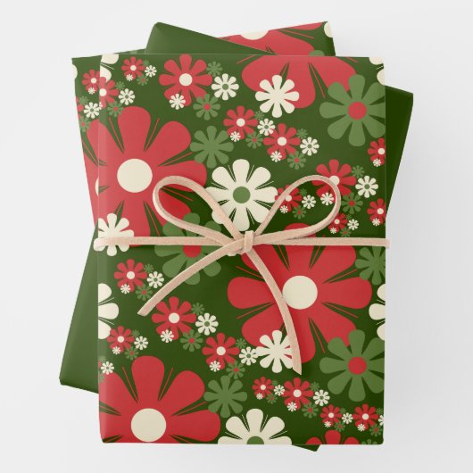 Retro Weihnachten Blume 60er 70er Floral Patterns Geschenkpapier Set (Beispiel)