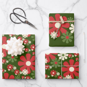 Retro Weihnachten Blume 60er 70er Floral Patterns Geschenkpapier Set