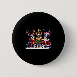 Retro-Weihnachten Boston Terrier Santa Rentier Hun Button