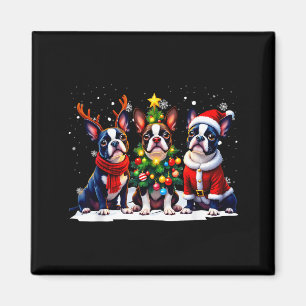 Retro-Weihnachten Boston Terrier Santa Rentier Hun Magnet